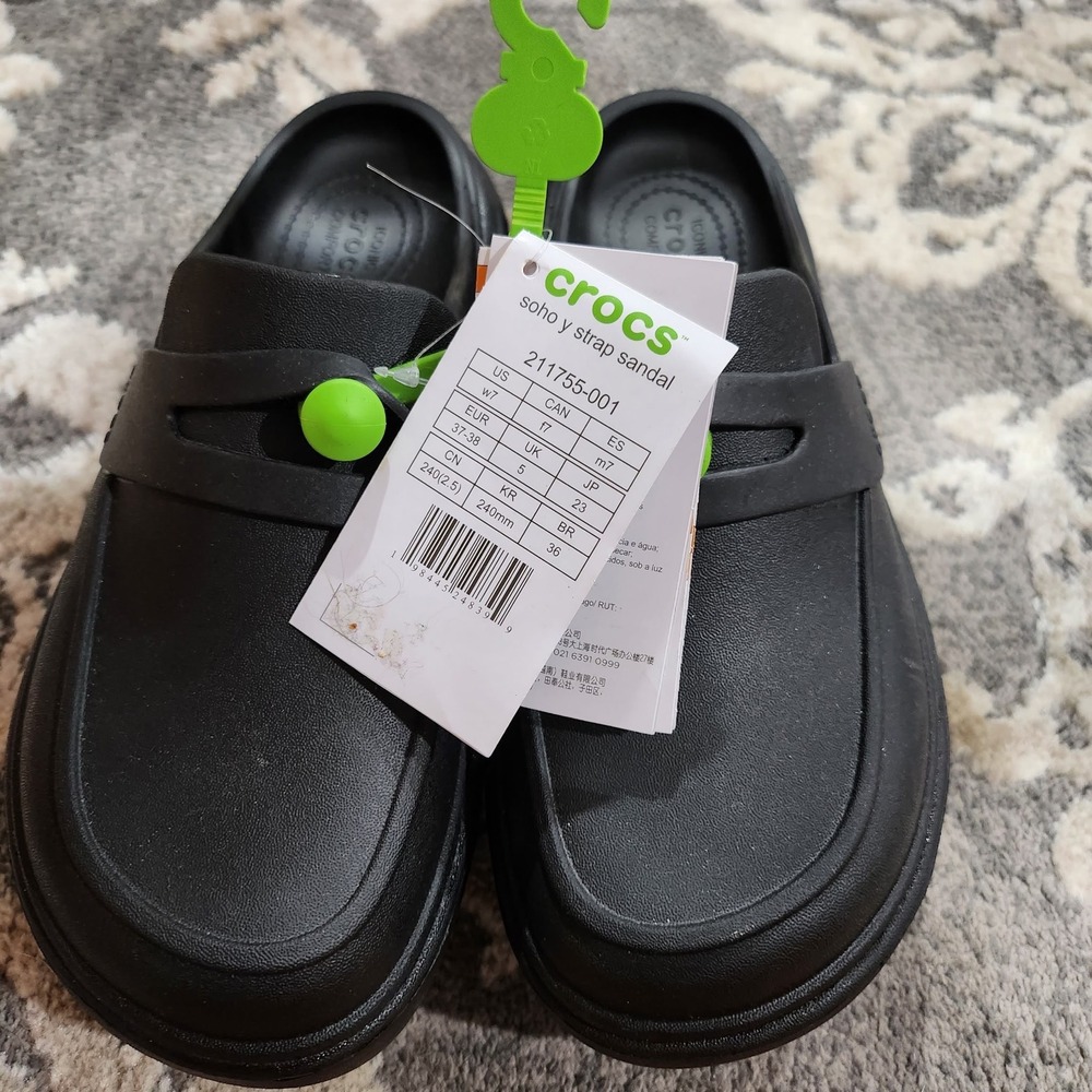 Crocs Stomp Loafer Black Platform Slip On Shoes Womens 7 Mens 5 211755-001 NEW